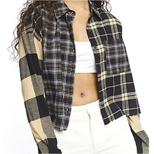 Forever 21 Black and Tan Plaid Long-sleeve Button Up Shirt